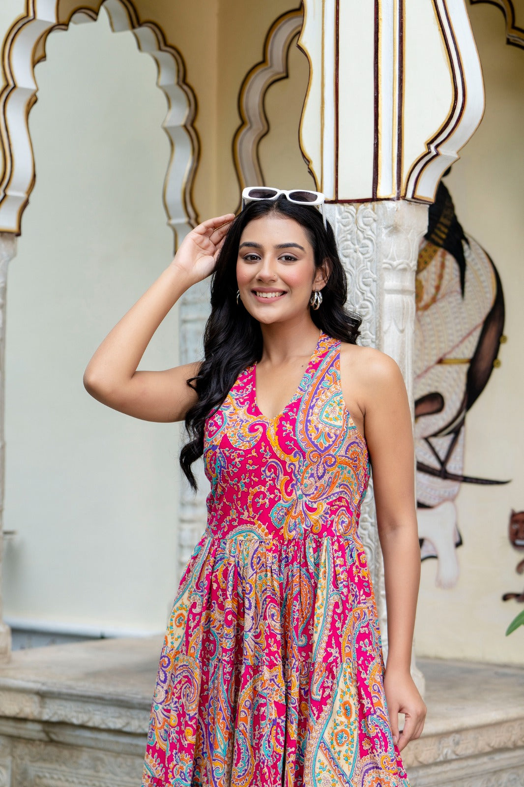 RATAN CRAFTS Beautiful Heavy Cotton Fabric Printed Pink Full Gown in Multi Colour