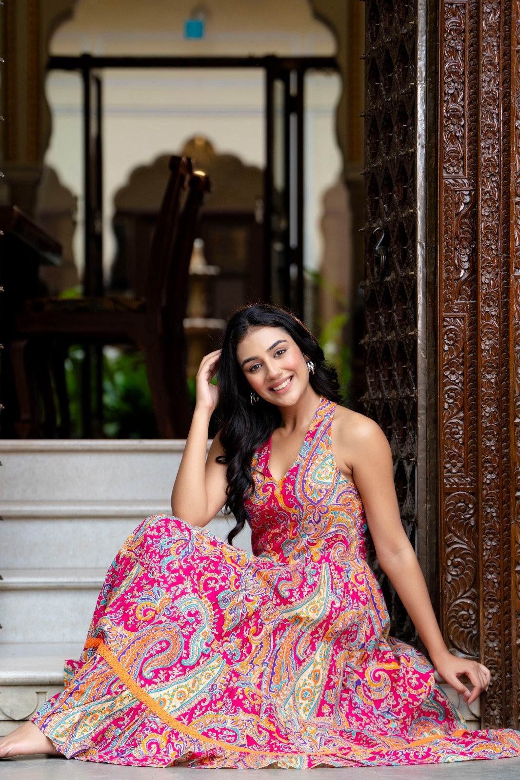 RATAN CRAFTS Beautiful Heavy Cotton Fabric Printed Pink Full Gown in Multi Colour