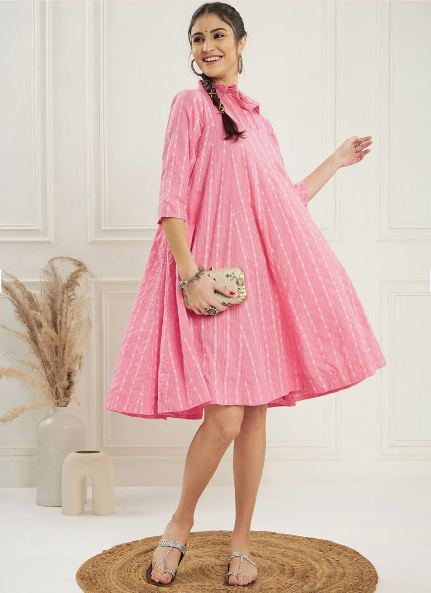 RATAN CRAFTS Beautiful Stylish Cotton Collar neck Knee length Dress in Unique different colors Katha Work Fabric with Mid length Sleeves Gown for women's