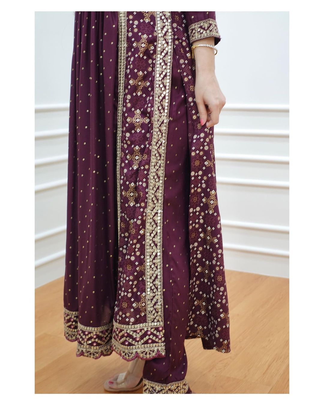 Handmade Embroidered Wine Colour Kurti Pant & Dupatta Set Kurta Kurti Wadding Dress