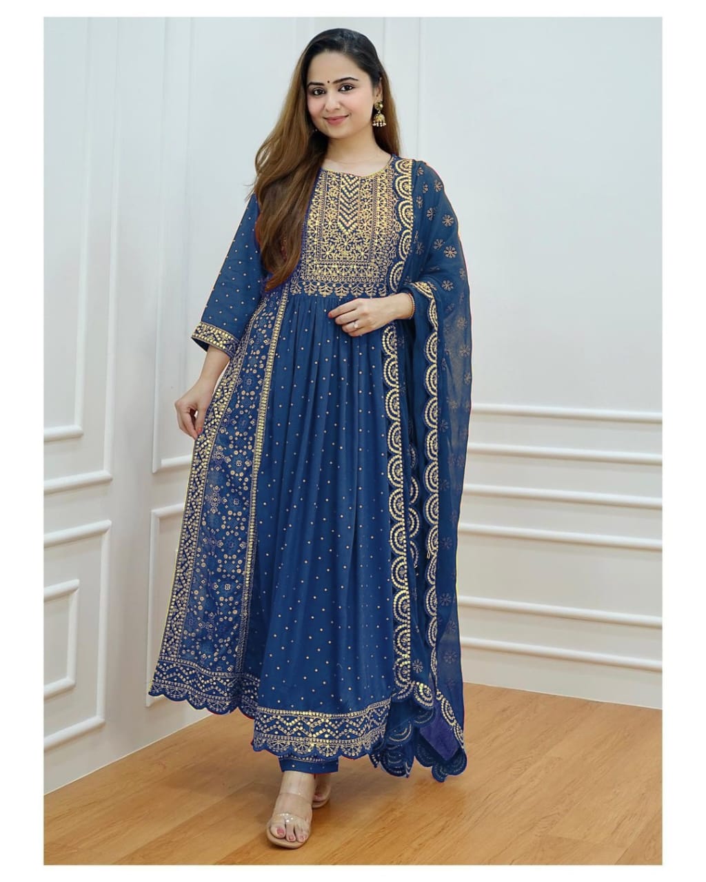 Handmade Embroidered Blue Colour Kurti Pant & Dupatta Set Kurta Kurti Wadding Dress