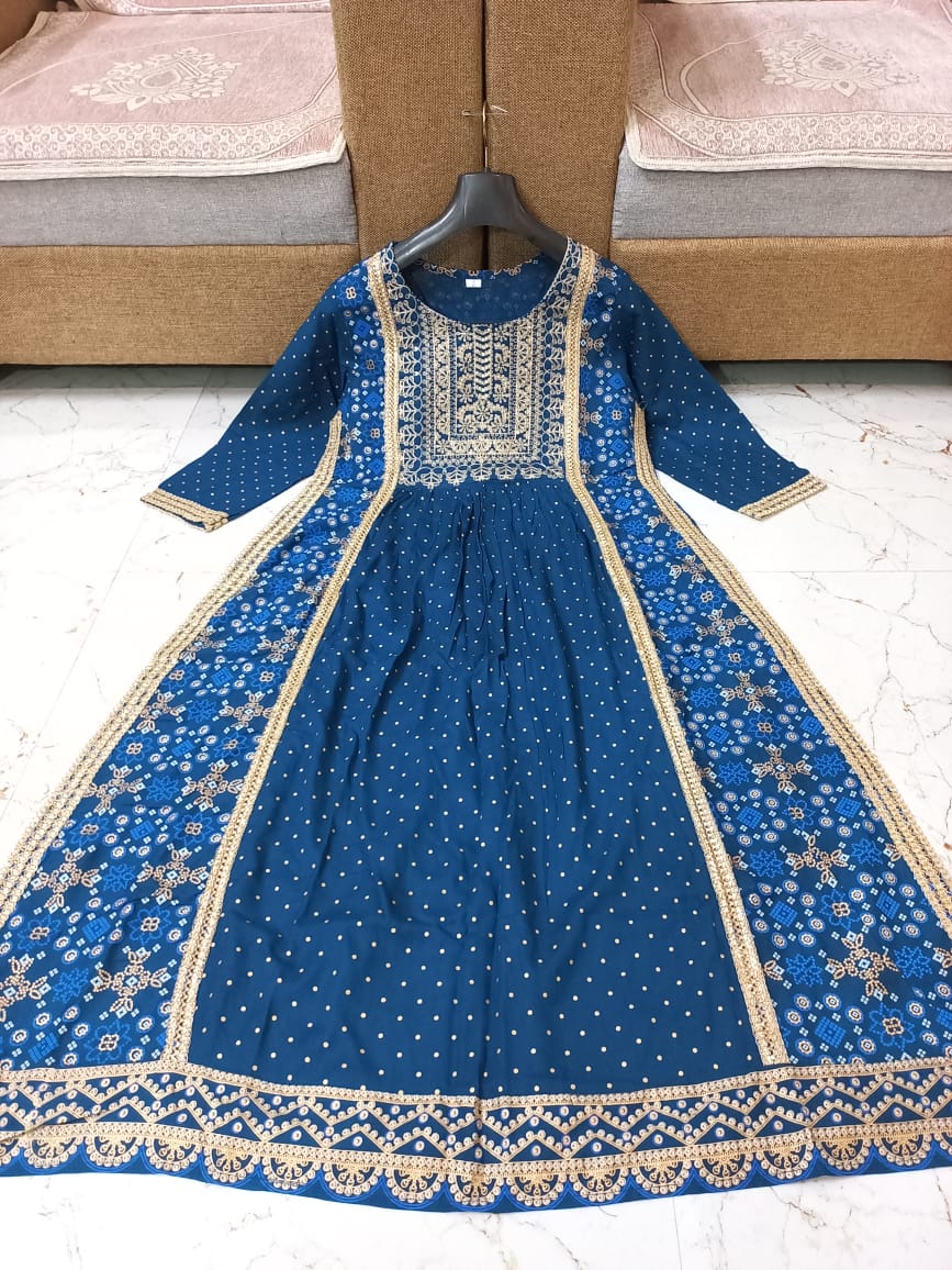 Handmade Embroidered Blue Colour Kurti Pant & Dupatta Set Kurta Kurti Wadding Dress
