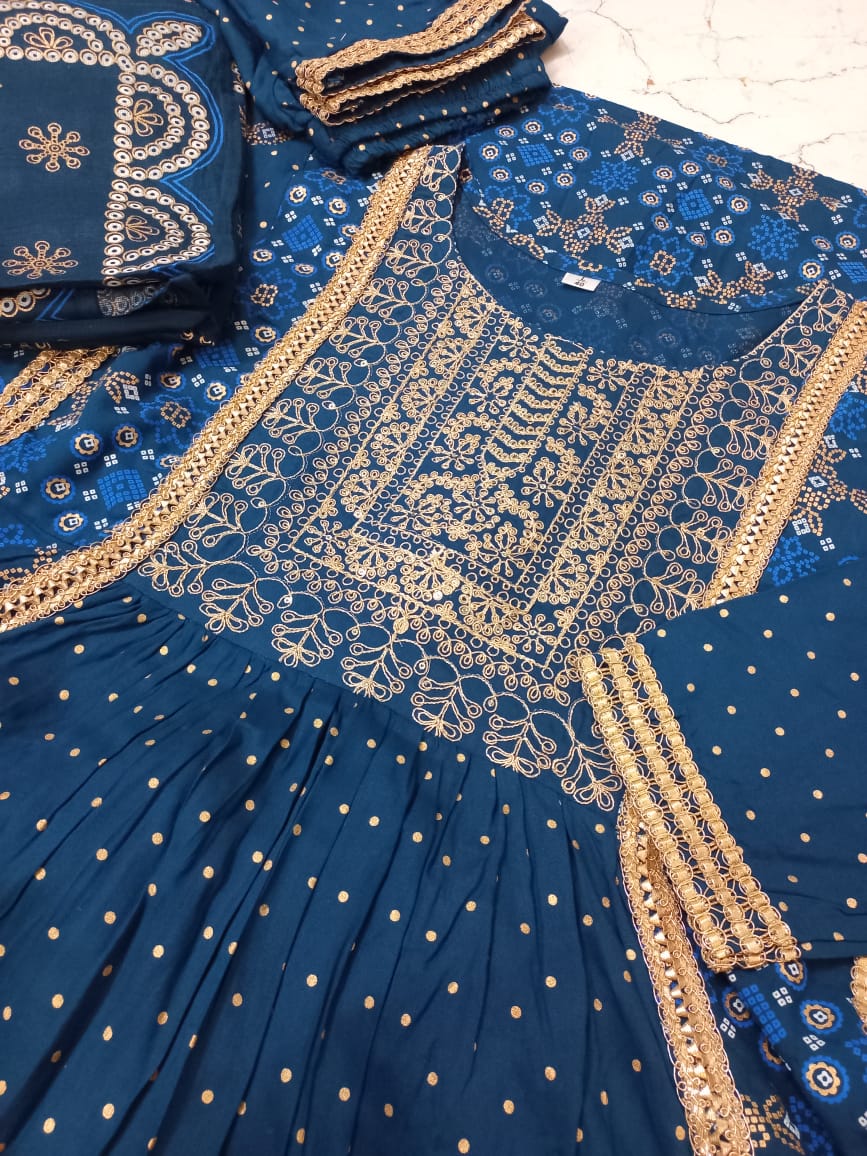 Handmade Embroidered Blue Colour Kurti Pant & Dupatta Set Kurta Kurti Wadding Dress