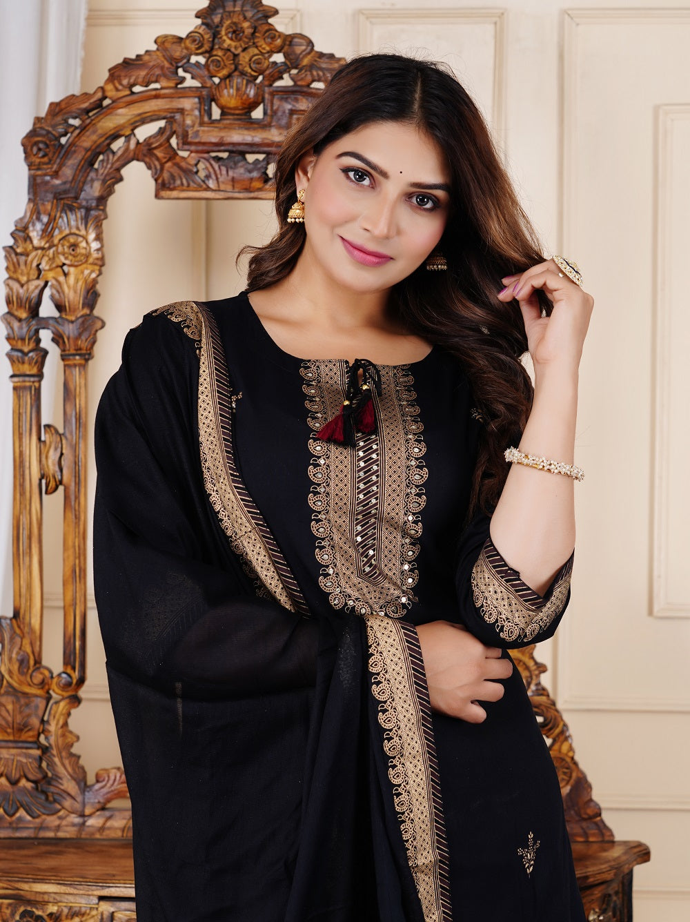 Rayon Embroidery Women's Sharara Dress Pakistani Kurti Palazzo Set with Cotton Dupatta Ethnic Dress