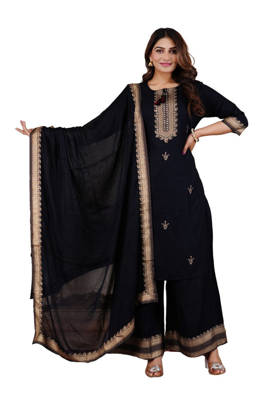 Rayon Embroidery Women's Sharara Dress Pakistani Kurti Palazzo Set with Cotton Dupatta Ethnic Dress