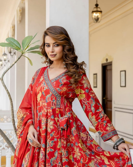 Premium Heavy Cotton Full Printer Kurti With Pant With Malmal Dupatta