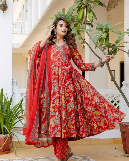 Premium Heavy Cotton Full Printer Kurti With Pant With Malmal Dupatta
