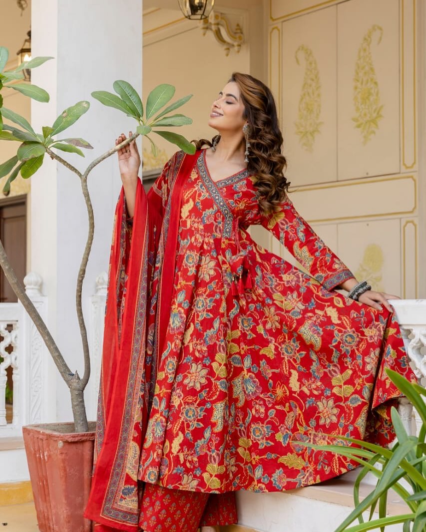 Premium Heavy Cotton Full Printer Kurti With Pant With Malmal Dupatta