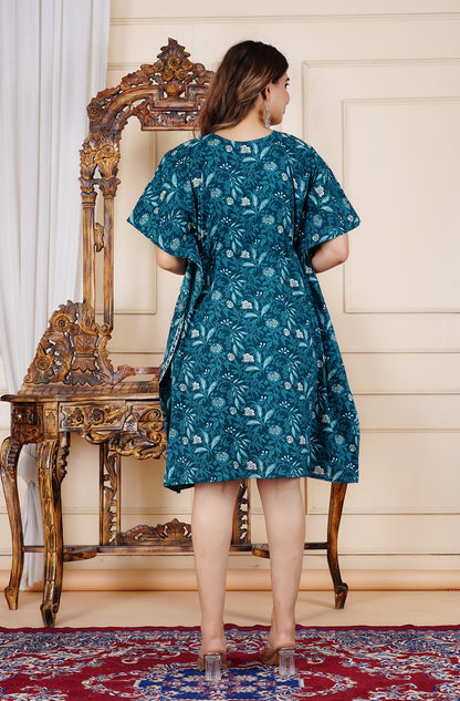 Cotton Printed Kaftan Dress with Waist Tie-Up, Free Size