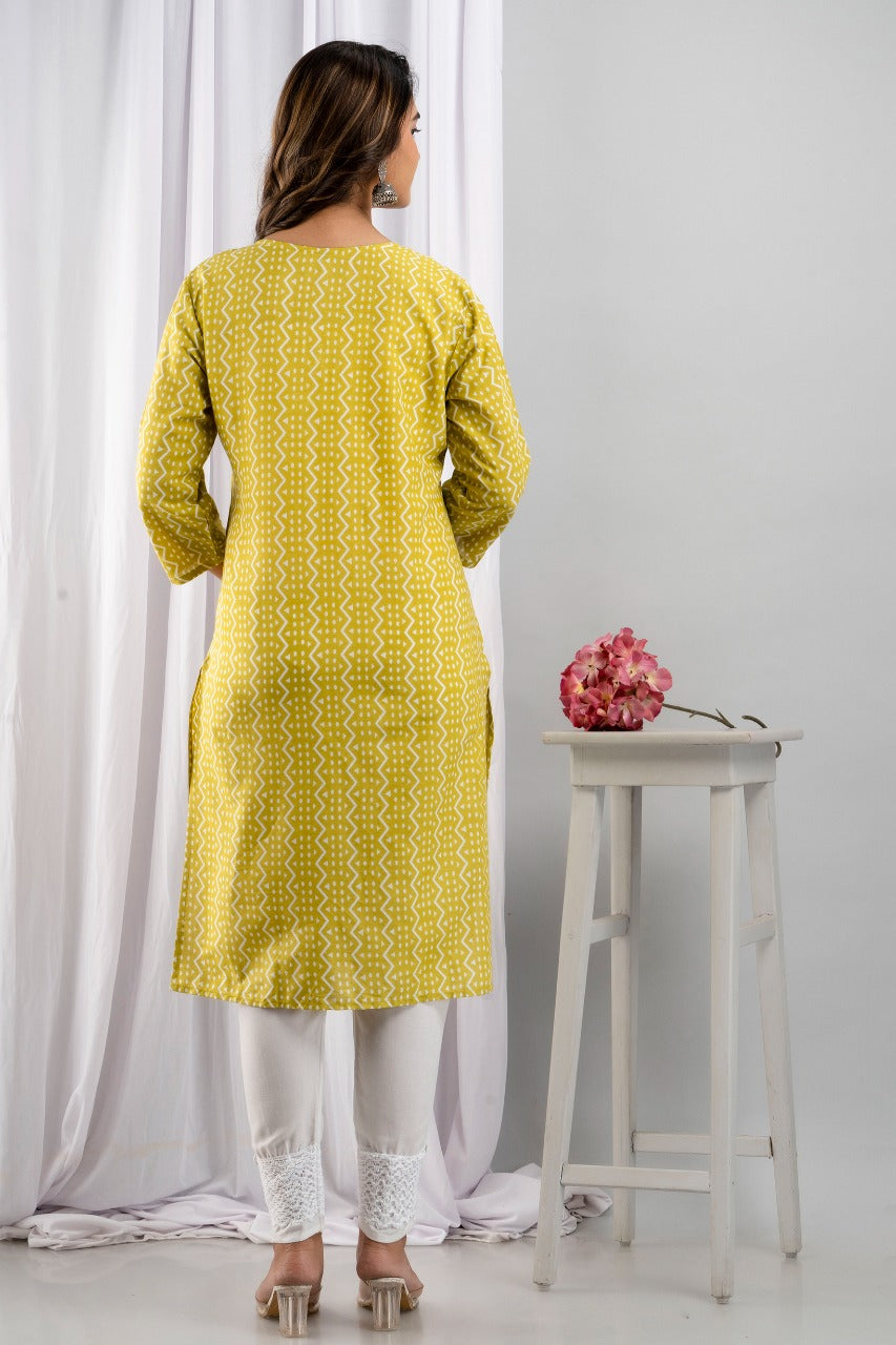 Women's Rayon Straight Printed Kurta Pant, Yellow Summer Kurta Pant Set