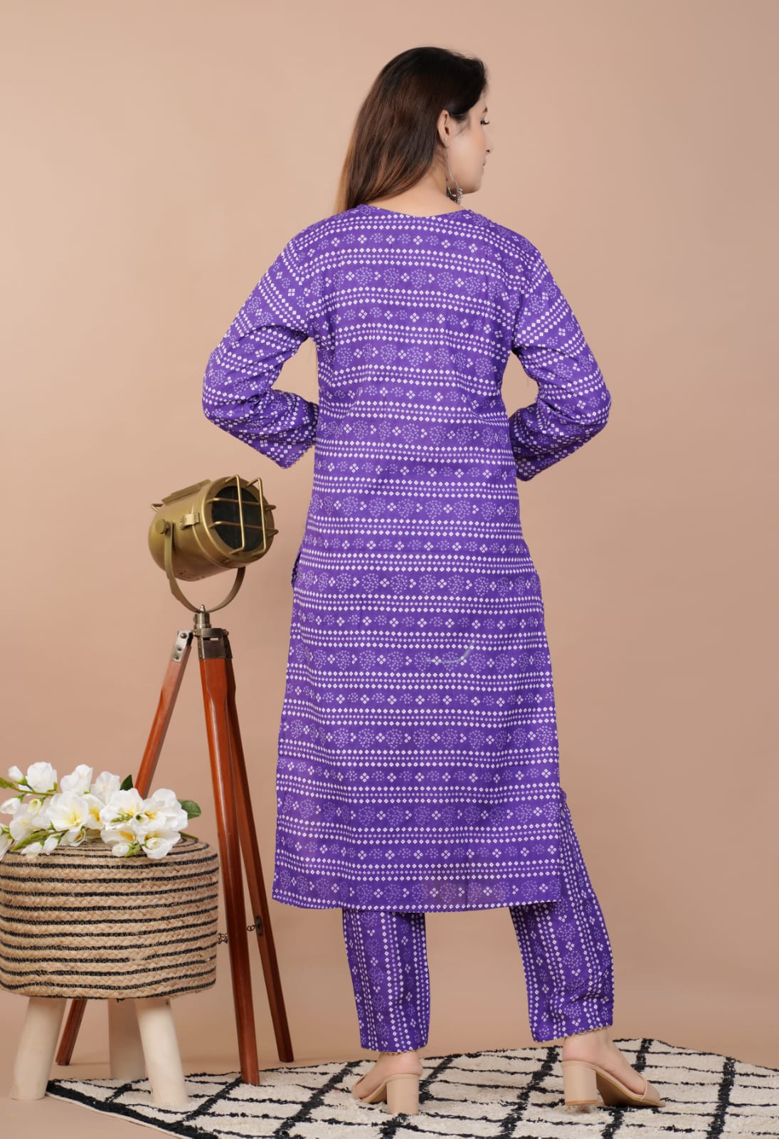 Purple Summer Kurta Pant Set, Women's Rayon Straight Printed Kurta Pant