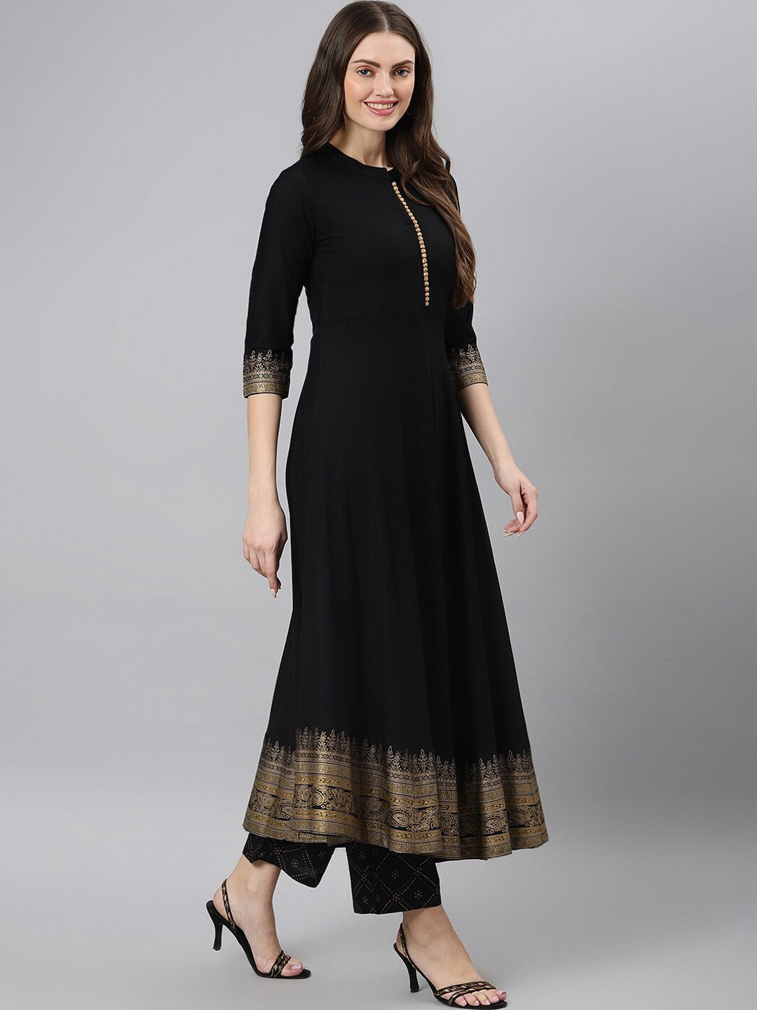 Black Salwar Kameez With Dupatta Round Neck Indian Wedding Party Wear Kurti Pant