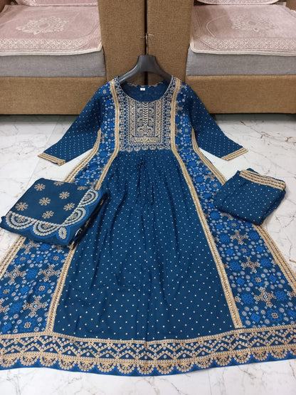 Handmade Embroidered Blue Colour Kurti Pant & Dupatta Set Kurta Kurti Wadding Dress