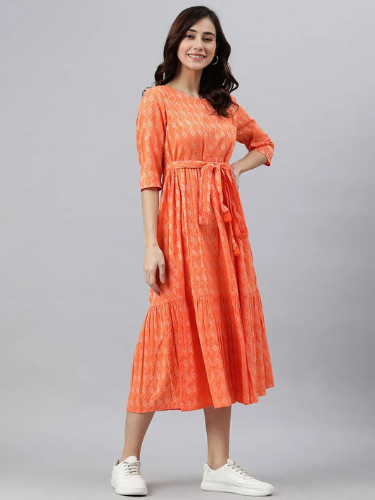 Fancy Party Wear Orange Printed Salwar Anarkali Gown Suit