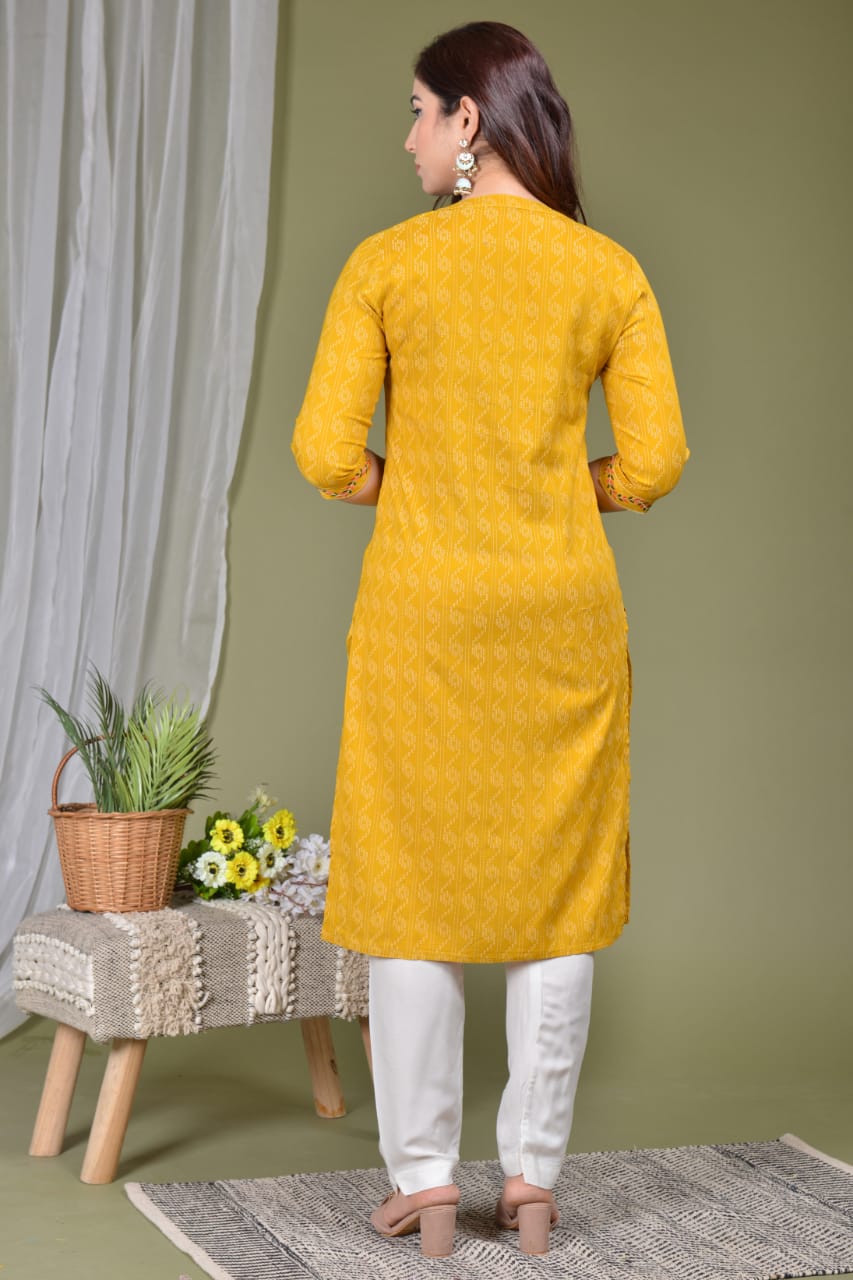 Women Pakistani Yellow Kurta Kurti Pant Printed Kurti Pant Set