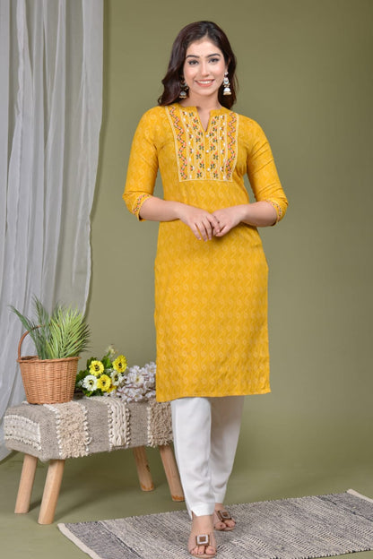 Women Pakistani Yellow Kurta Kurti Pant Printed Kurti Pant Set