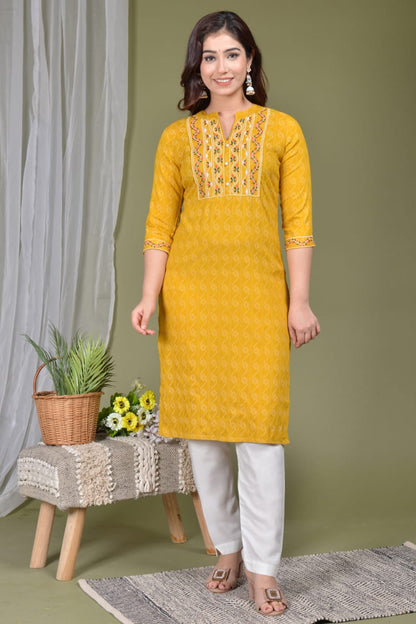 Women Pakistani Yellow Kurta Kurti Pant Printed Kurti Pant Set