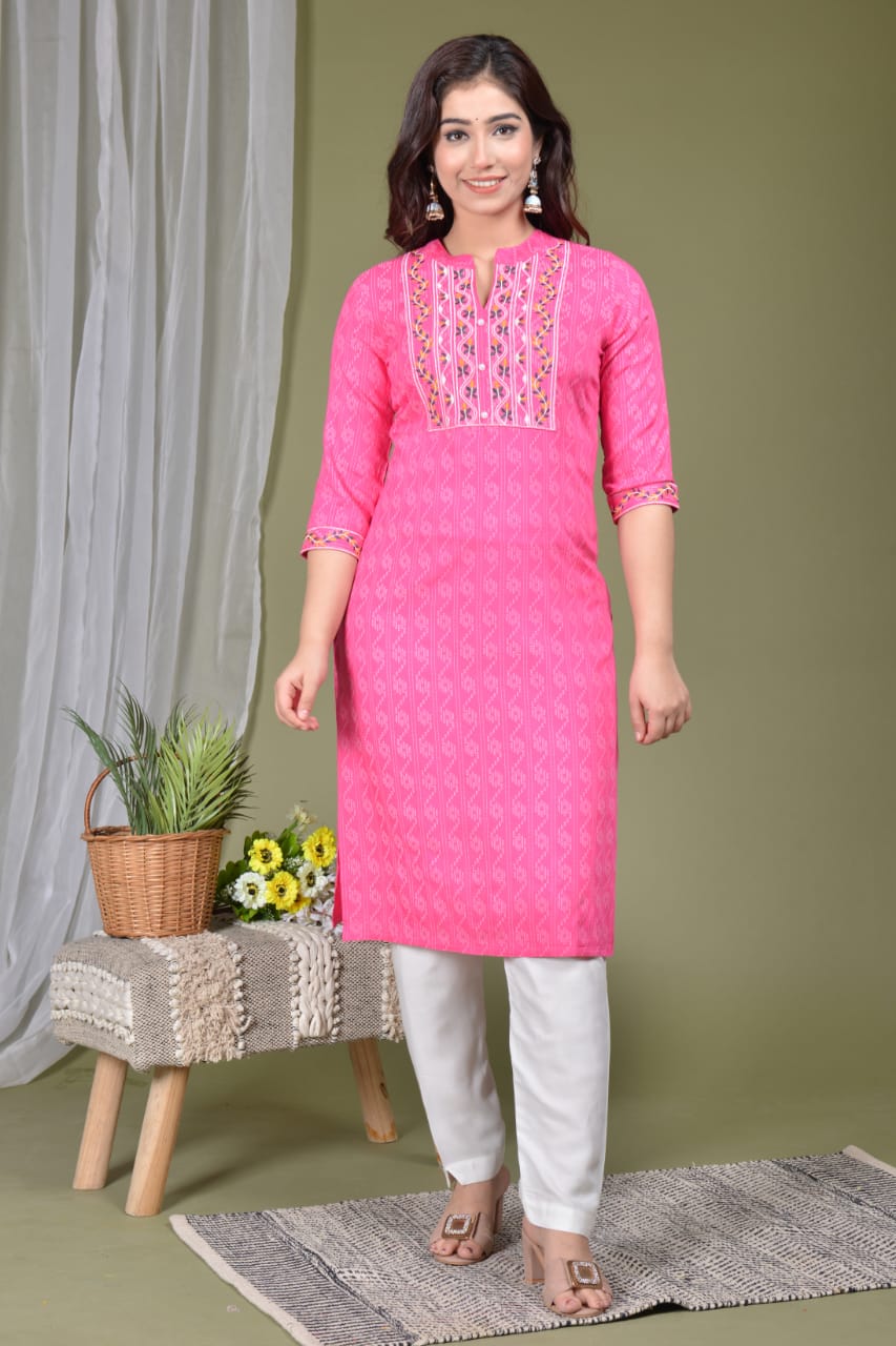 Women Pakistani Peach Kurta Kurti Pant Printed Kurti Pant Set