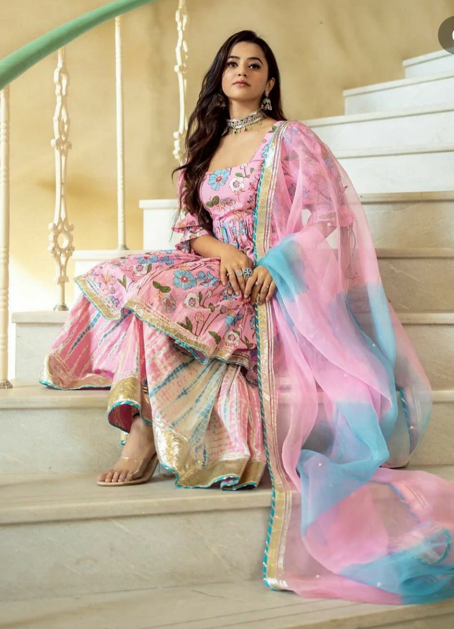 Pink New Designer Kurta Pant with Dupatta Set Handmade Ready For Wear Dress