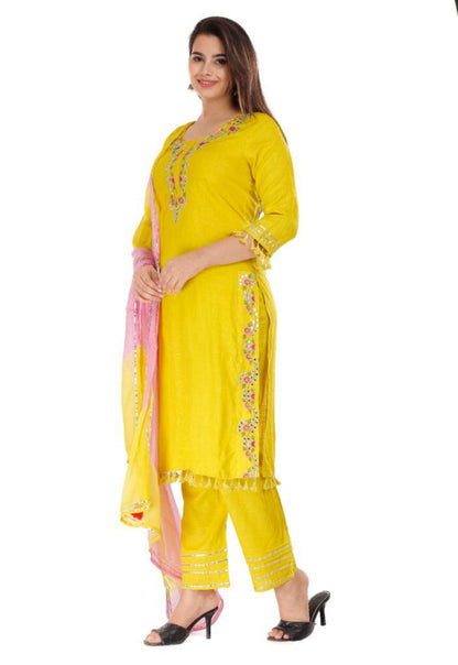 Yellow Salwar Kameez Suit Indian Kurti Palazzo Dupatta Wedding Special Kurta Pant