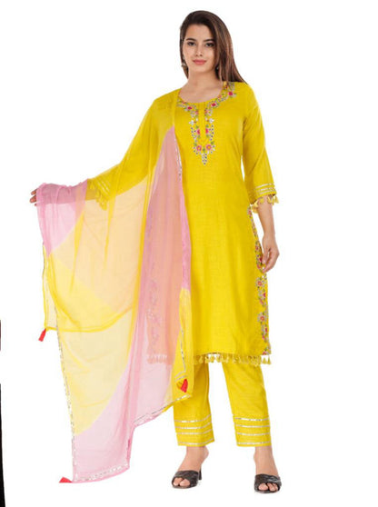 Yellow Salwar Kameez Suit Indian Kurti Palazzo Dupatta Wedding Special Kurta Pant