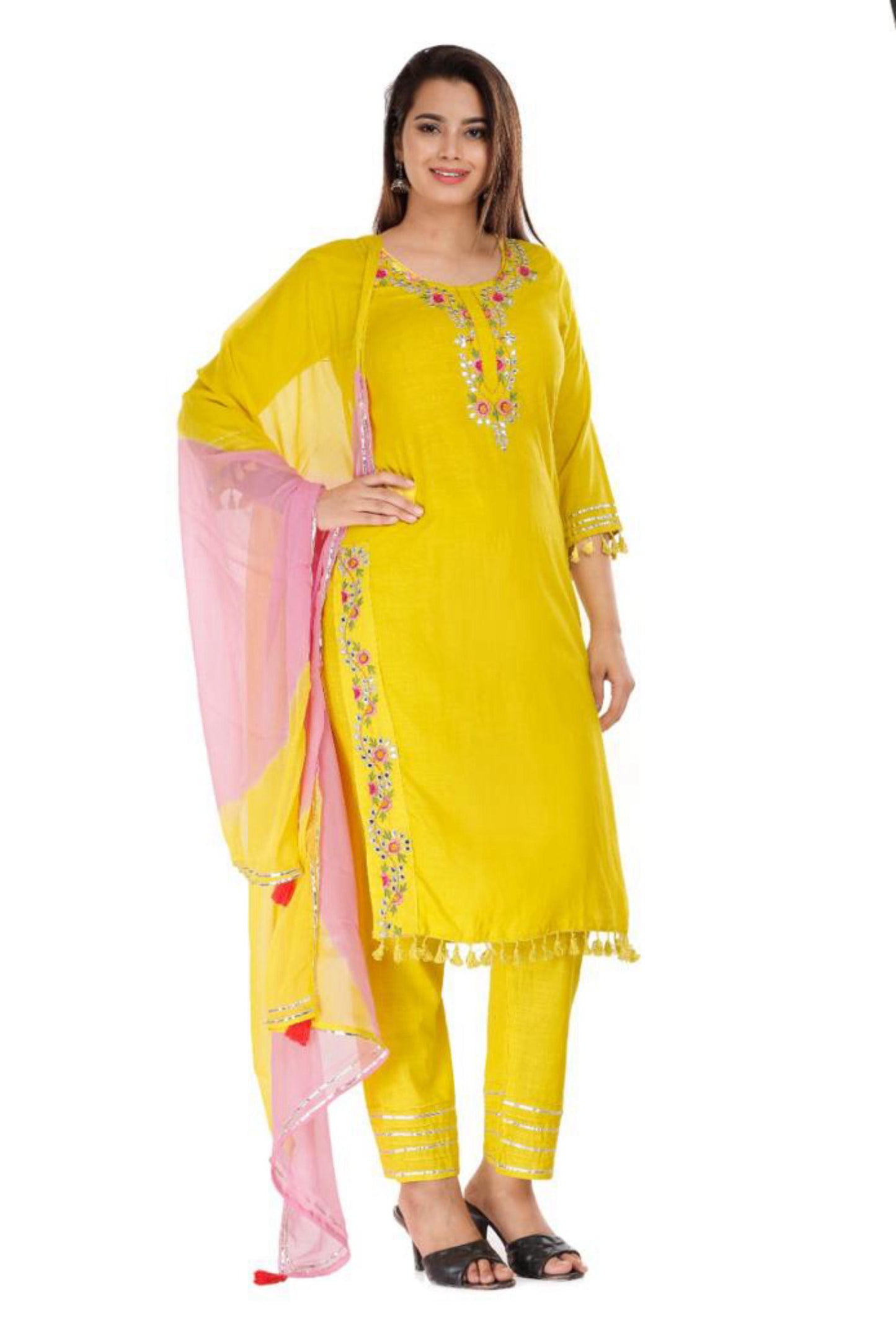 Yellow Salwar Kameez Suit Indian Kurti Palazzo Dupatta Wedding Special Kurta Pant