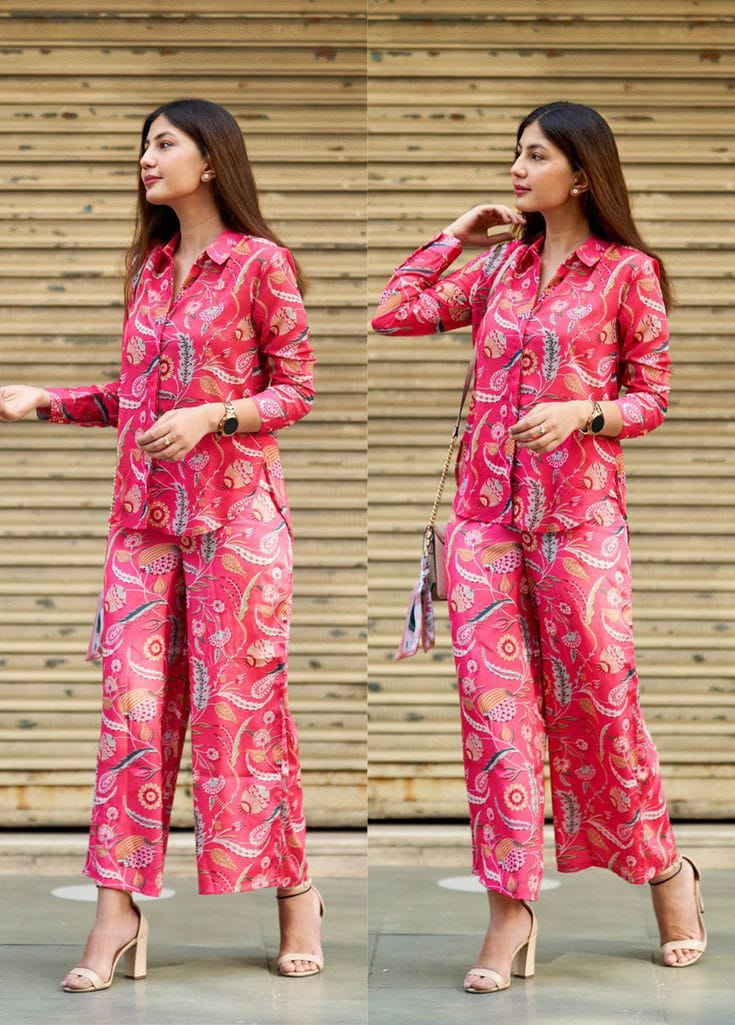 Handmade Printed Work Pink Co-ord Set Indian Wear Designer Party Wear Dress